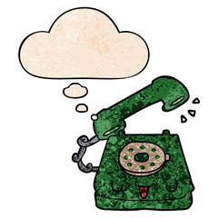 cute cartoon telephone and thought bubble in grunge texture pattern style