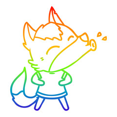 rainbow gradient line drawing howling wolf cartoon