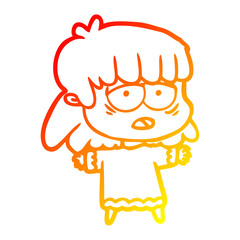 warm gradient line drawing cartoon tired woman