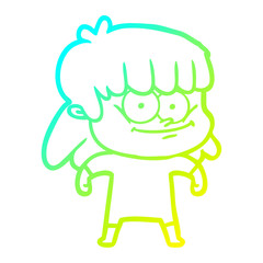 cold gradient line drawing cartoon smiling woman