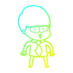 cold gradient line drawing cartoon happy boy