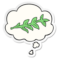 cartoon plant and thought bubble as a printed sticker