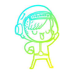 cold gradient line drawing cartoon astronaut woman
