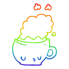 rainbow gradient line drawing cute cartoon coffee cup