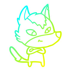 cold gradient line drawing friendly cartoon wolf