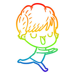 rainbow gradient line drawing cartoon woman talking