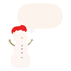 cartoon snowman and speech bubble in retro style