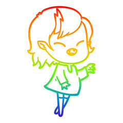 rainbow gradient line drawing cartoon laughing vampire girl