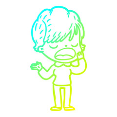 cold gradient line drawing cartoon woman talking