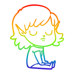 rainbow gradient line drawing cartoon elf girl