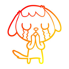 warm gradient line drawing cute cartoon dog crying