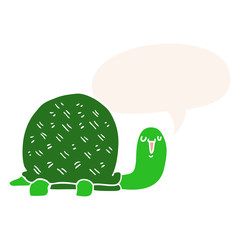 cute cartoon turtle and speech bubble in retro style