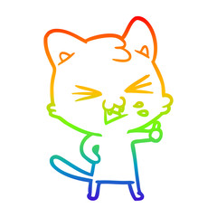 rainbow gradient line drawing cartoon cat hissing