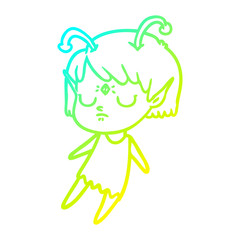cold gradient line drawing cartoon alien girl