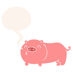 cartoon pig and speech bubble in retro style