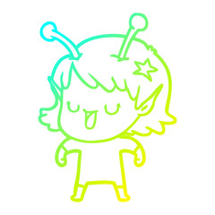 cold gradient line drawing happy alien girl cartoon