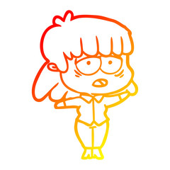 warm gradient line drawing cartoon tired woman