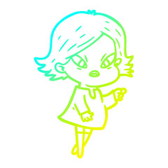 cold gradient line drawing cartoon stressed woman