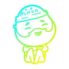 cold gradient line drawing cartoon happy bearded man