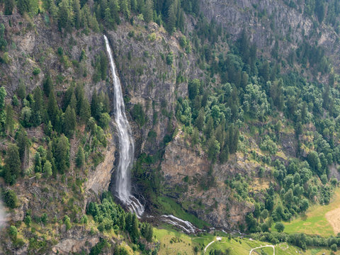 Fallbach Alpine Waterfall, Malta Valley, Carinthia, Austria - Aerial View of a Famous Natural Tourist Attraction