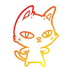warm gradient line drawing cartoon cat staring