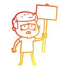 warm gradient line drawing cartoon tired man