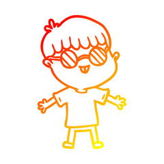 warm gradient line drawing cartoon boy wearing spectacles