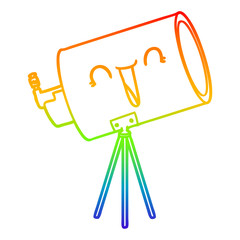rainbow gradient line drawing cartoon telescope with face