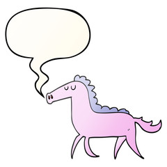 cartoon horse and speech bubble in smooth gradient style
