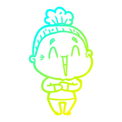 cold gradient line drawing cartoon happy old lady