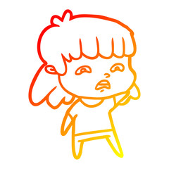 warm gradient line drawing cartoon worried woman