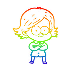 rainbow gradient line drawing happy cartoon girl