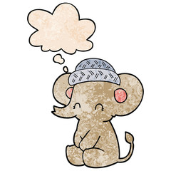 cartoon cute elephant and thought bubble in grunge texture pattern style