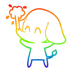 rainbow gradient line drawing cute cartoon elephant spouting water