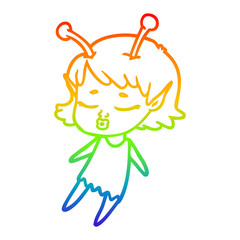 rainbow gradient line drawing cute alien girl cartoon