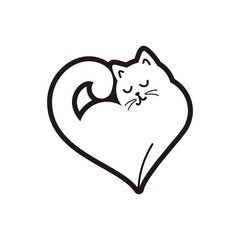 Silhouette of a cat in the shape of a heart