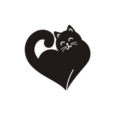 Silhouette of a cat in the shape of a heart