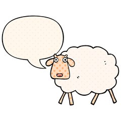 cartoon sheep and speech bubble in comic book style