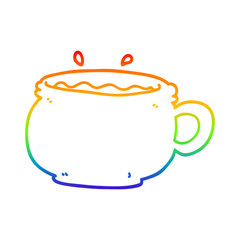 rainbow gradient line drawing cartoon hot cup of coffee