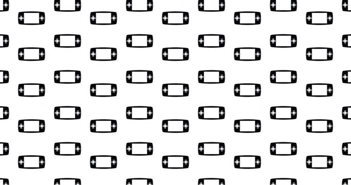 Portable video games background clip motion backdrop video in a seamless repeating loop. Video game gamepad gaming & gamer icon pattern black & white background high definition motion video clip