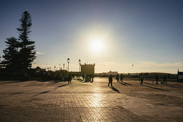 Sunset in an urban square in Essaouira, Morocco