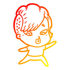 warm gradient line drawing cartoon surprised girl pointing