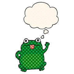 cartoon frog and thought bubble in comic book style