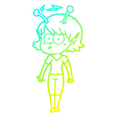 cold gradient line drawing cartoon alien girl