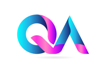 pink blue alphabet letter QA Q A combination logo icon design