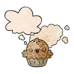 cute cartoon pie and thought bubble in grunge texture pattern style