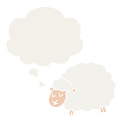 cartoon sheep and thought bubble in retro style