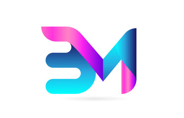 pink blue alphabet letter BM B M combination logo icon design