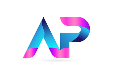pink blue alphabet letter AP A P combination logo icon design