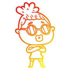 warm gradient line drawing cartoon woman wearing spectacles